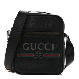 Gucci Calfskin Logo Messenger Bag Black